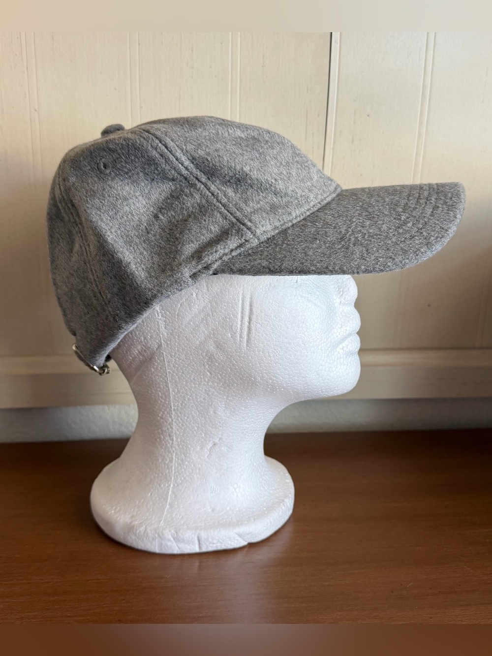 LOFT Women’s O/S Gray Solid Adjustable Strap Wool Blend Baseball Cap Minimalist